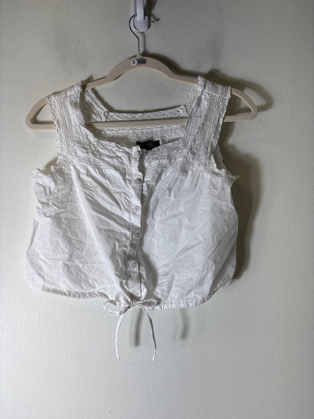 J. Crew White Lace Cotton Button Up Crop Top Sz XS